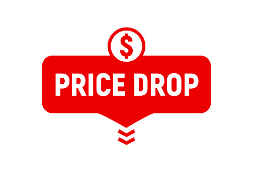 Price drop icon, lower cost reduction. Loss market sale concept, discount sign.