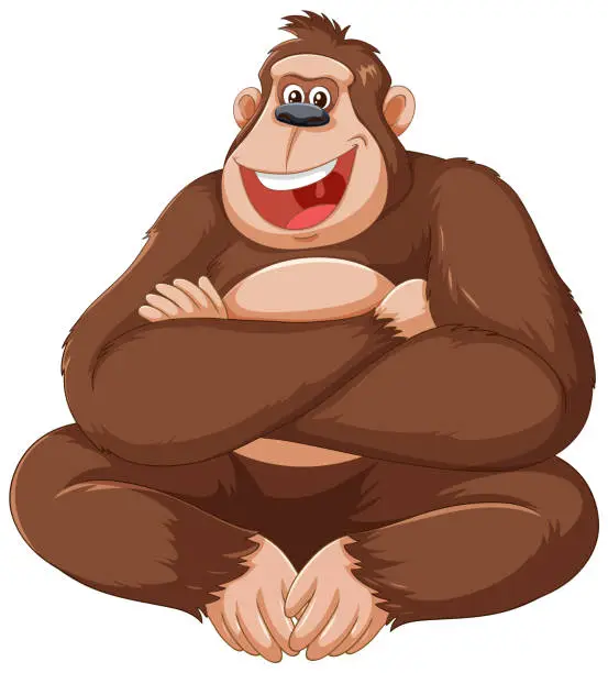 Vector illustration of Vector illustration of a happy sitting gorilla