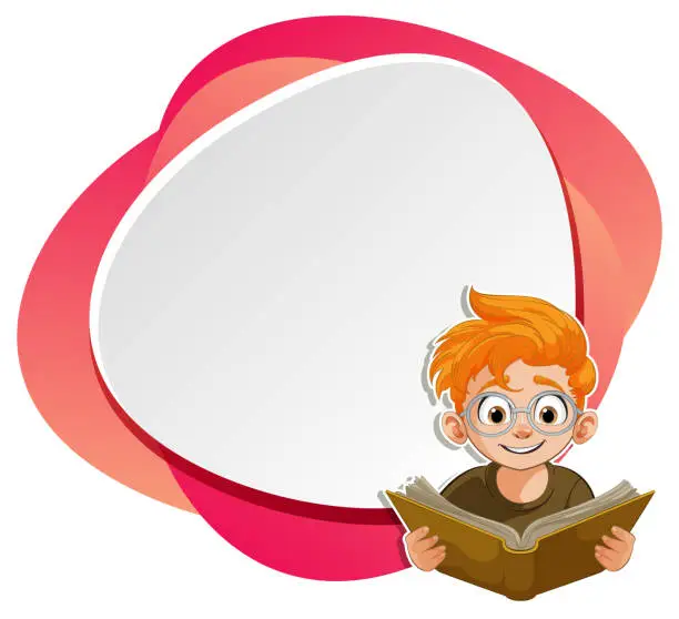 Vector illustration of Cartoon boy reading a book with empty speech bubble