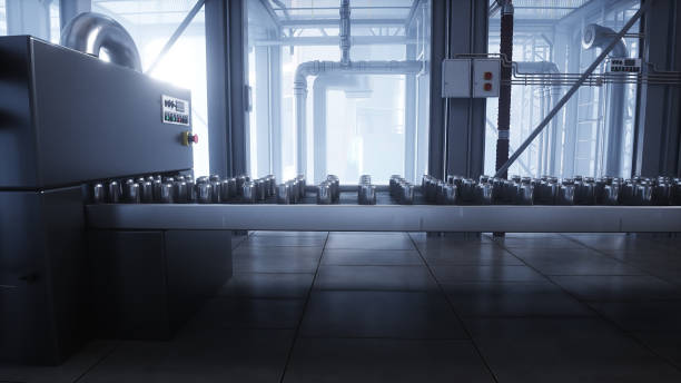 istock food metallic jar. Factory. Production line. 3d rendering. 2029094571
