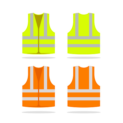 Safety jacket security icon. Vector life vest yellow visibility fluorescent work jacket.