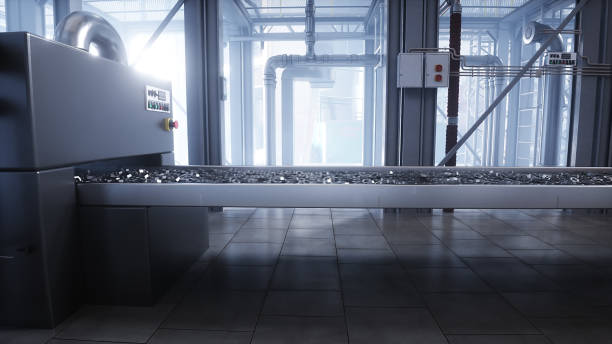 istock Metallic nut process production. Factory, production line. 3d rendering. 2029109792