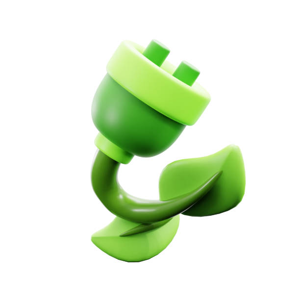 eco green energy source power plug in with plant leaf environmentally friendly 3d icon illustration render design