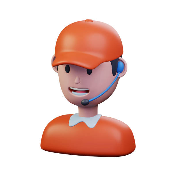 male person wearing hat using headphone work as costumer service smile talking with costumer 3d rendered icon illustration design