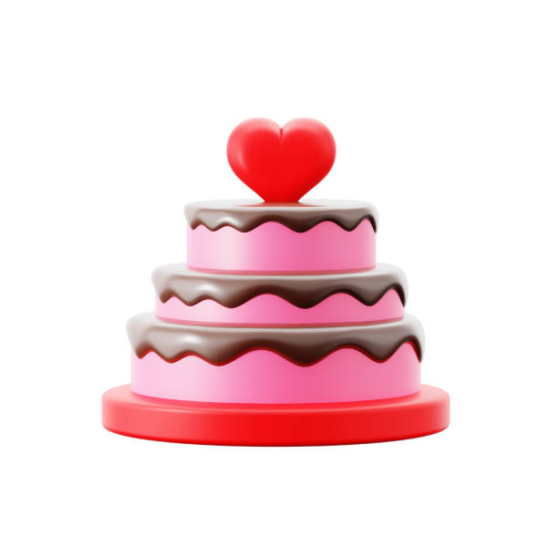 wedding cake hearth symbol with chocolate cream 3d icon illustration render design