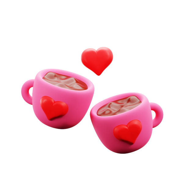 two hot tea cup toasting marriage romantic couple 3d icon illustration render design