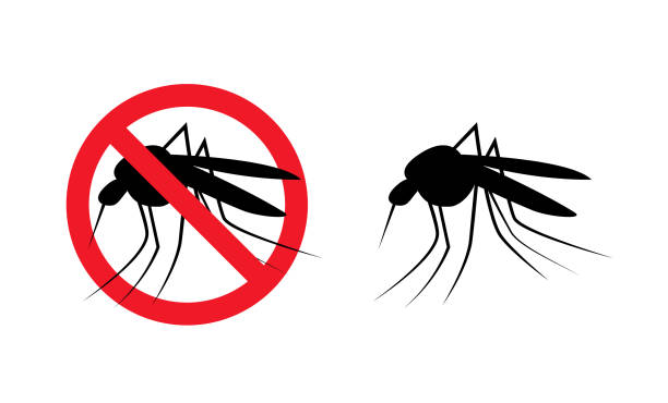 Repellent mosquito stop aim sign icon. Malaria pest insect anti mosquito warning symbol Repellent mosquito stop aim sign icon. Malaria pest insect anti mosquito warning symbol. pest control logos silhouette stock illustrations