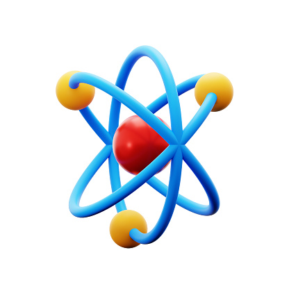 Close-Up Glowing Atom Nucleus with Electrons. 3D Render