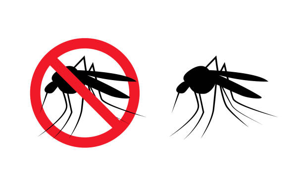 repellent mosquito stop aim sign icon. malaria pest insect anti mosquito warning symbol - tiger pointing vector cartoon stock illustrations