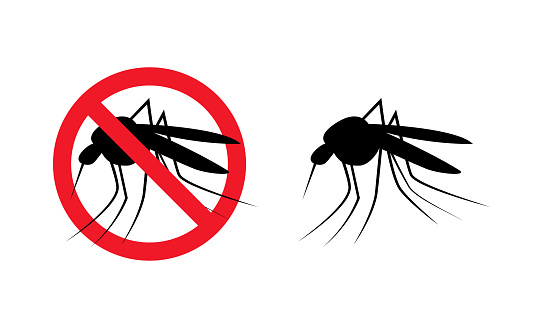 Repellent mosquito stop aim sign icon. Malaria pest insect anti mosquito warning symbol.