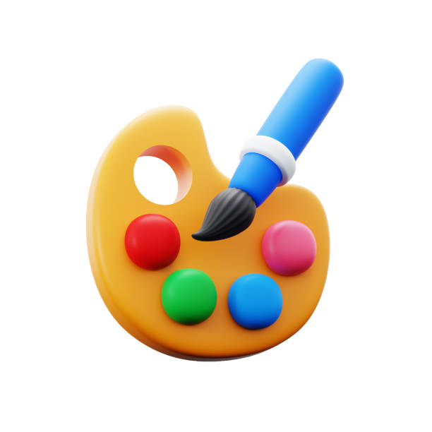 palette color with paint brush for creative artist class education 3d icon illustration render design