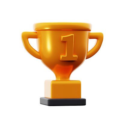 golden trophy first place winner competition award 3d icon illustration render design