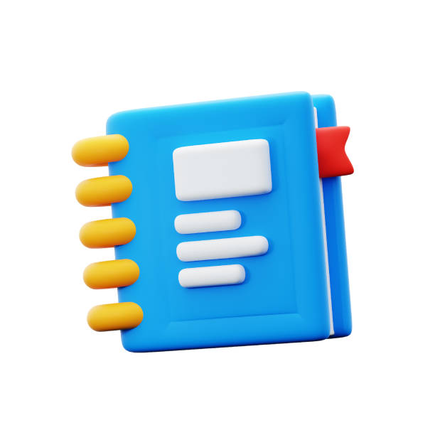 Notebook with ring spiral and ribbon tag for daily journal text book 3d icon illustration render design