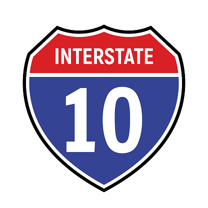 10 route sign icon. Vector road 10 highway interstate american freeway us california route symbol.
