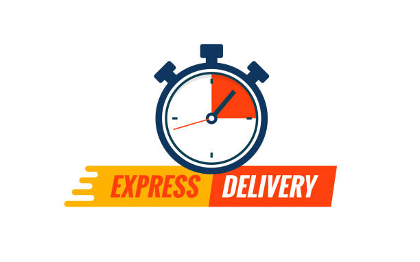 Express delivery service logo. Fast time delivery order with stopwatch. Quick shipping delivery icon Express delivery service logo. Fast time delivery order with stopwatch. Quick shipping delivery icon. pics of the firefighter free stock illustrations