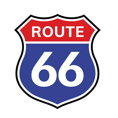 66 route sign icon. Vector road 66 highway interstate american freeway us california route symbol.
