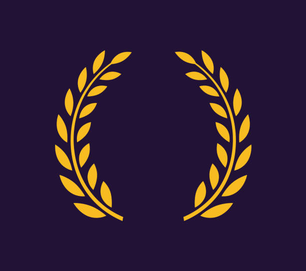 illustrations, cliparts, dessins animés et icônes de laurel wreath vector award branch victory icon. winner laurel wreath vintage leaf emblem - on branch