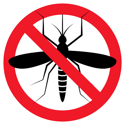 Repellent mosquito stop sign icon. Malaria pest insect anti mosquito warning symbol.