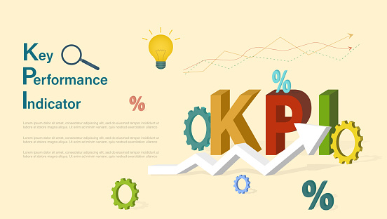 KPI concept, Key Performance Indicator. Concept of 
Business success measurement, achievement. Data review, evaluation. Analytics tool, financial management, measuring performance. vector illustrator, Infographic.