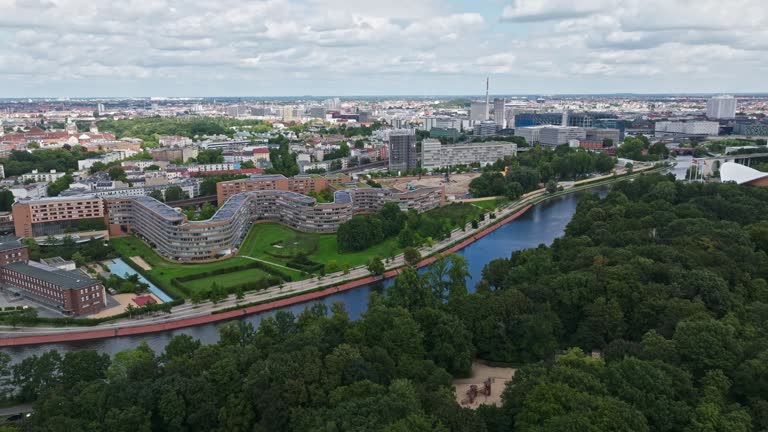 Aerial view of spree river , Moabiter Werder , Berlin , Germany