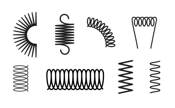 illustrations, cliparts, dessins animés et icônes de metal spring set spiral coil flexible icon. wire elastic or steel spring bounce pressure object design - springs spiral flexibility metal