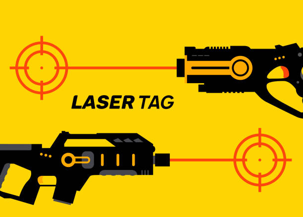 laser tag gun game icon. vector laser tag futuristic logo weapon - target sport flash点のイラスト素材／クリップアート素材／マンガ素材／アイコン素材