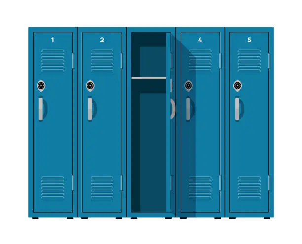 Vector illustration of School locker vector door highschool metal gymnasium. Gym lockers box background