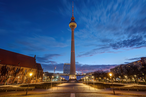 Berlin Reichstag with television tower at night