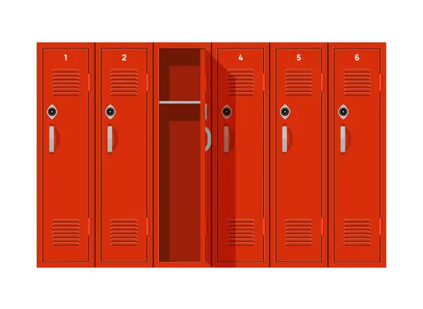 Vector illustration of School locker vector door highschool metal gymnasium. Gym lockers box background