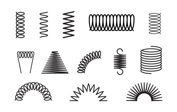 illustrations, cliparts, dessins animés et icônes de metal spring set spiral coil flexible icon. wire elastic or steel spring bounce pressure object design - springs spiral flexibility metal