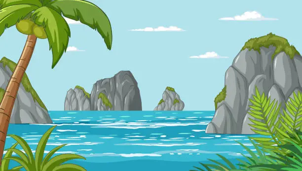 Vector illustration of Vector illustration of serene tropical island scenery