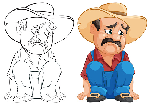 Two cartoon cowboys looking sad and dejected.