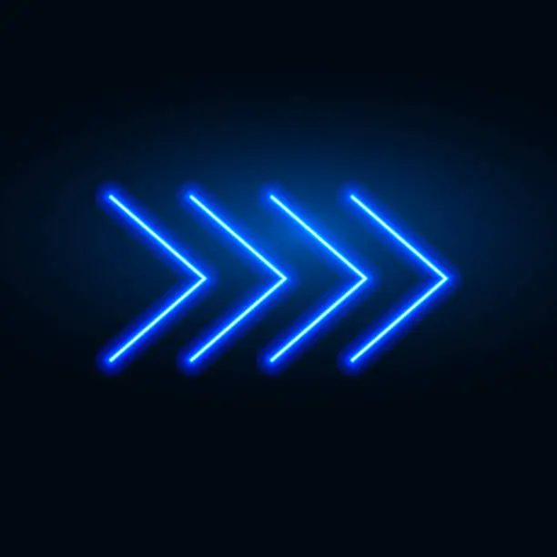 Vector illustration of Neon arrow vector sign. Light arrow retro glow blue casino neon effect