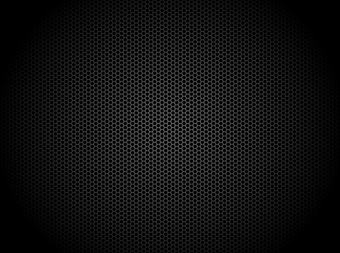 Hexagon dark background. Black honeycomb abstract metal grid pattern technology wallpaper.