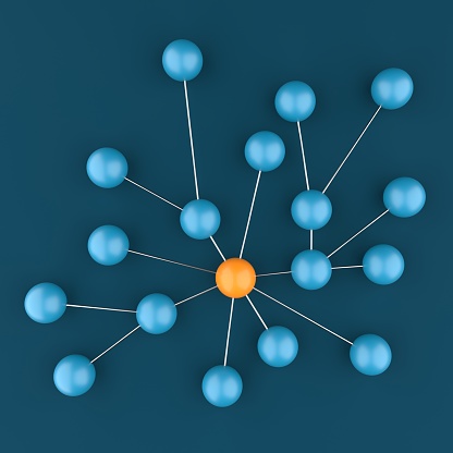 Teamwork Leadership Network Concept with spheres connected group. 3d rendering