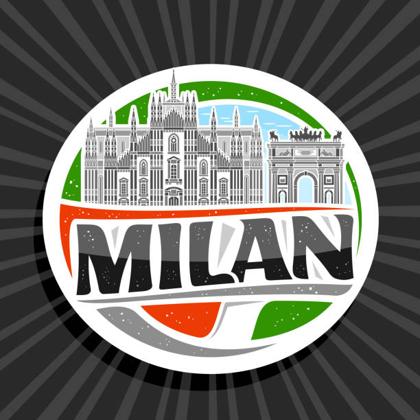 ilustrações, clipart, desenhos animados e ícones de logotipo do vetor para milão - italian flag skyline famous place flag