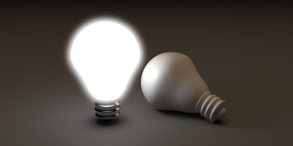 Idea concept and light bulb illuminated. Individuality and different creative thinking. 3d rendering