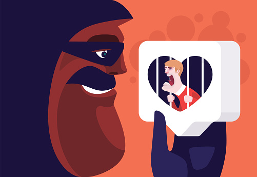 vector illustration of scammer holding like icon in which man holding prison bars