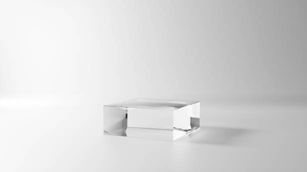 istock 3D Illustration.Transparent cube glass pedestal on white background. (horizontal) 2029458794