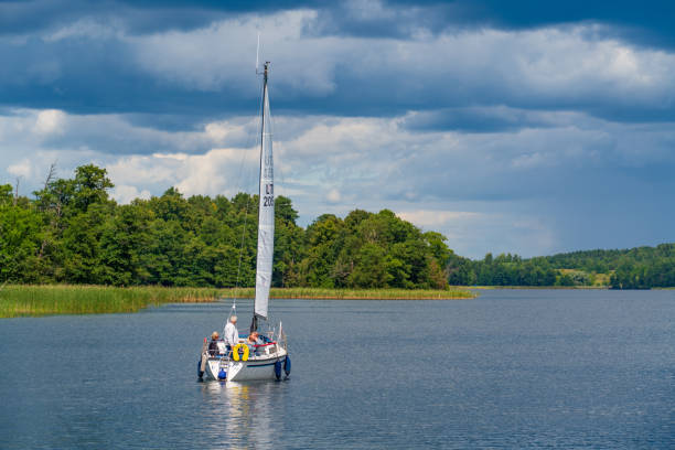 A sailboat on Lake Galve in Trakai, Lithuania