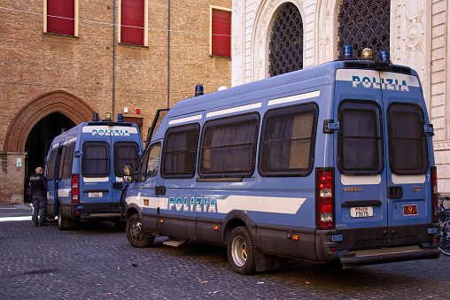 Bologna - Italy - November 25, 2023: Police vehicle van in Bologna. Italy