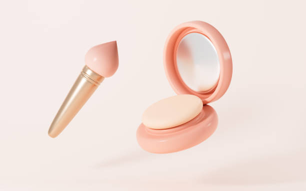 istock Pressed powder, cosmetic brush, lipstick and so on makeup tools, 3d rendering. 2029515586