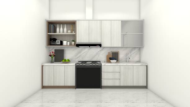istock Minimalist Kitchen Cabinet Design with Marble Countertop and Backsplash 2029516753