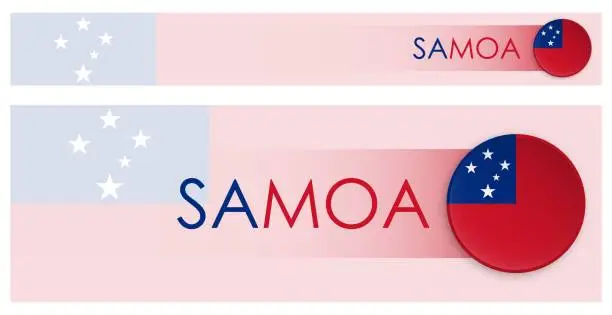 Vector illustration of Samoa flag horizontal web banner in modern neomorphism style. Webpage Samoa country header button for mobile application or internet site. Vector