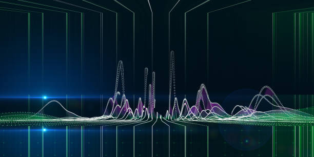 istock Abstract background color graph with white circles in lines and data on black. Interlacement  technology data concept in virtual space. Banner for business, science and technology data analytics. Big Data. 2029518488