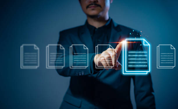 istock Businessman using hologram the online documents, concept of quality control certificate ,inspection ,product warranty ,rules and policies ,terms and conditions , Document verification 2029535980