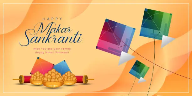 Vector illustration of Happy Makar Sankranti greeting card with minion yellow color