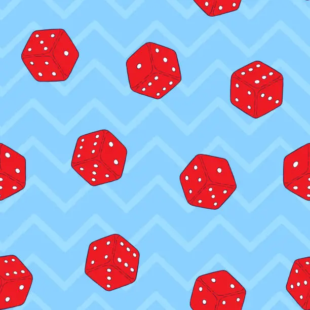 Vector illustration of Dice doodle seamless pattern. Vector repeat pattern illustration.