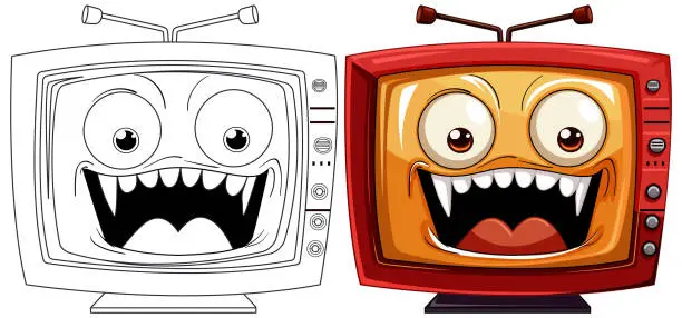 Vector illustration of Two cartoon televisions with lively facial expressions