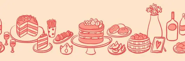 Vector illustration of Hand drawn cake vintage style seamless pattern